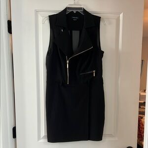 Marciano Black Asymmetrical Sheath Dress with Notched Collar